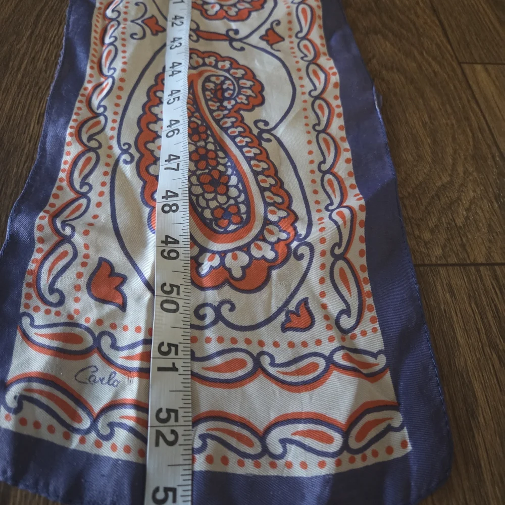 Vintage Carlo Paisley Satin Oblong Scarf Red White Blue Retro Neck Scarf